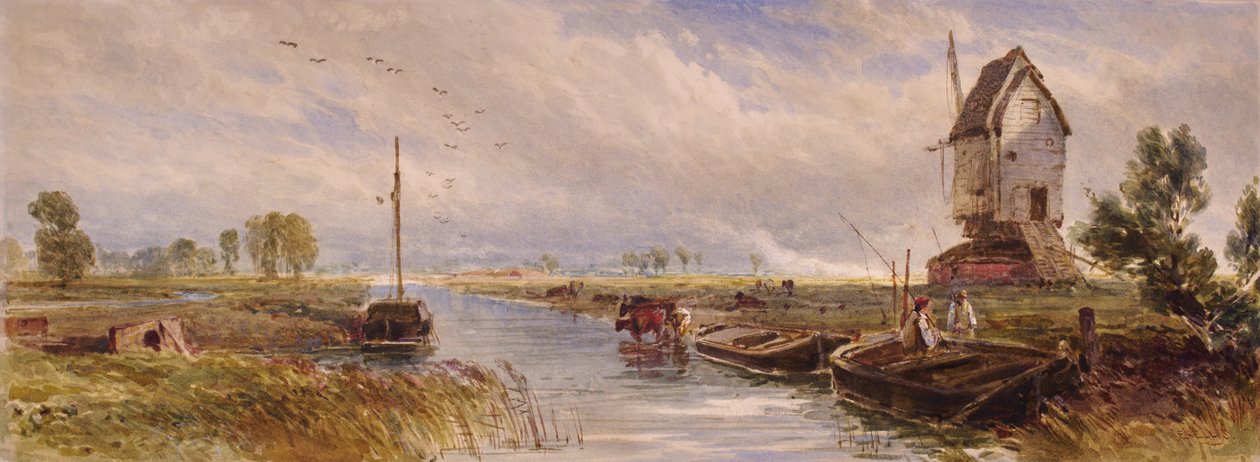 Landscape with Windmill by E Ellis