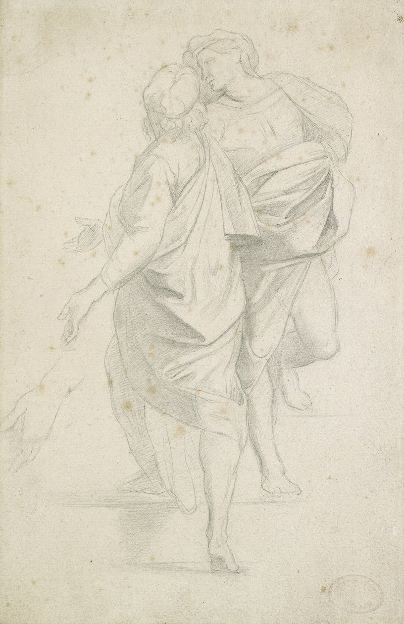Two Figures standing on a Flight of Steps, after Raphael by Edgar Degas