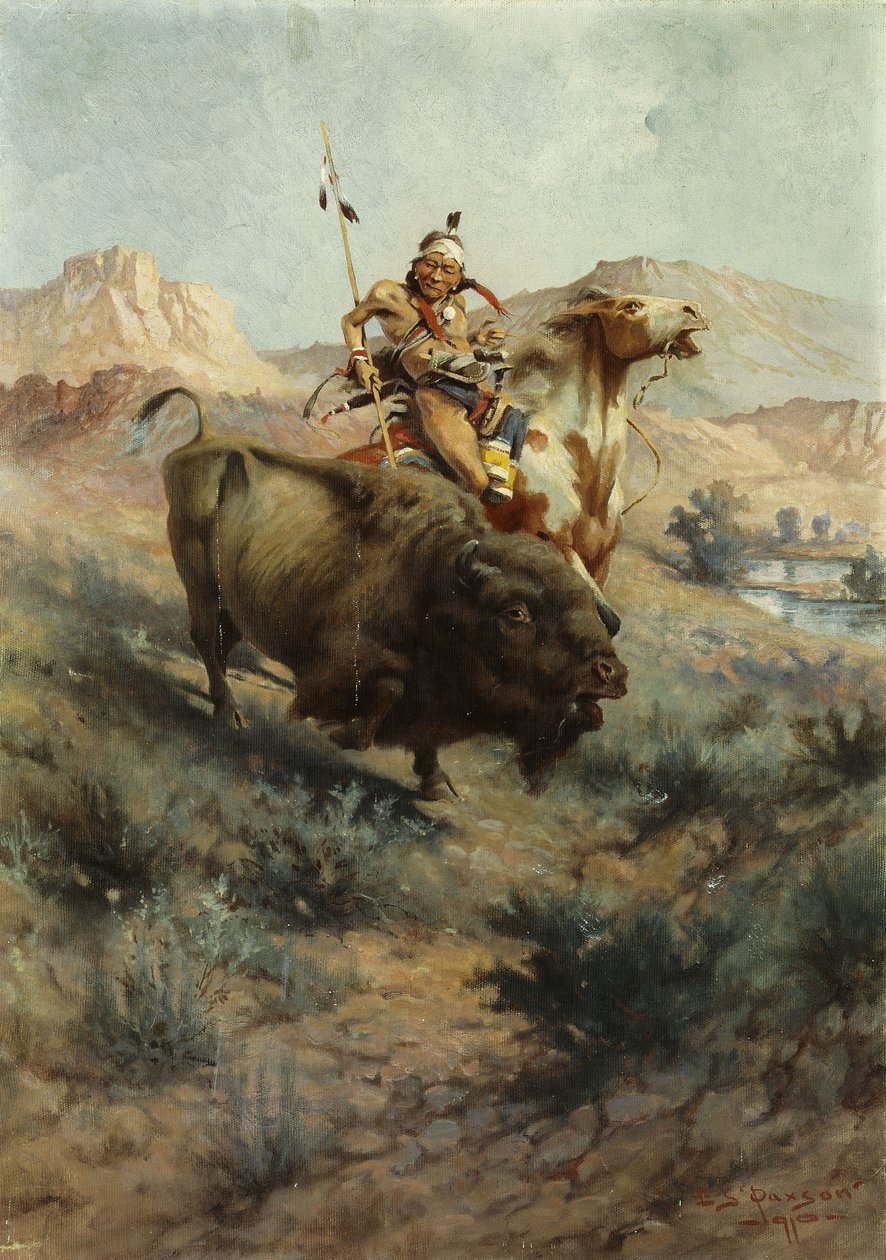 Indian and Buffalo by Edgar Samuel Paxson