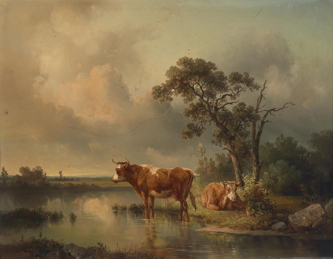 Resting Cows by the Pond 1854 by Edmund Mahlknecht