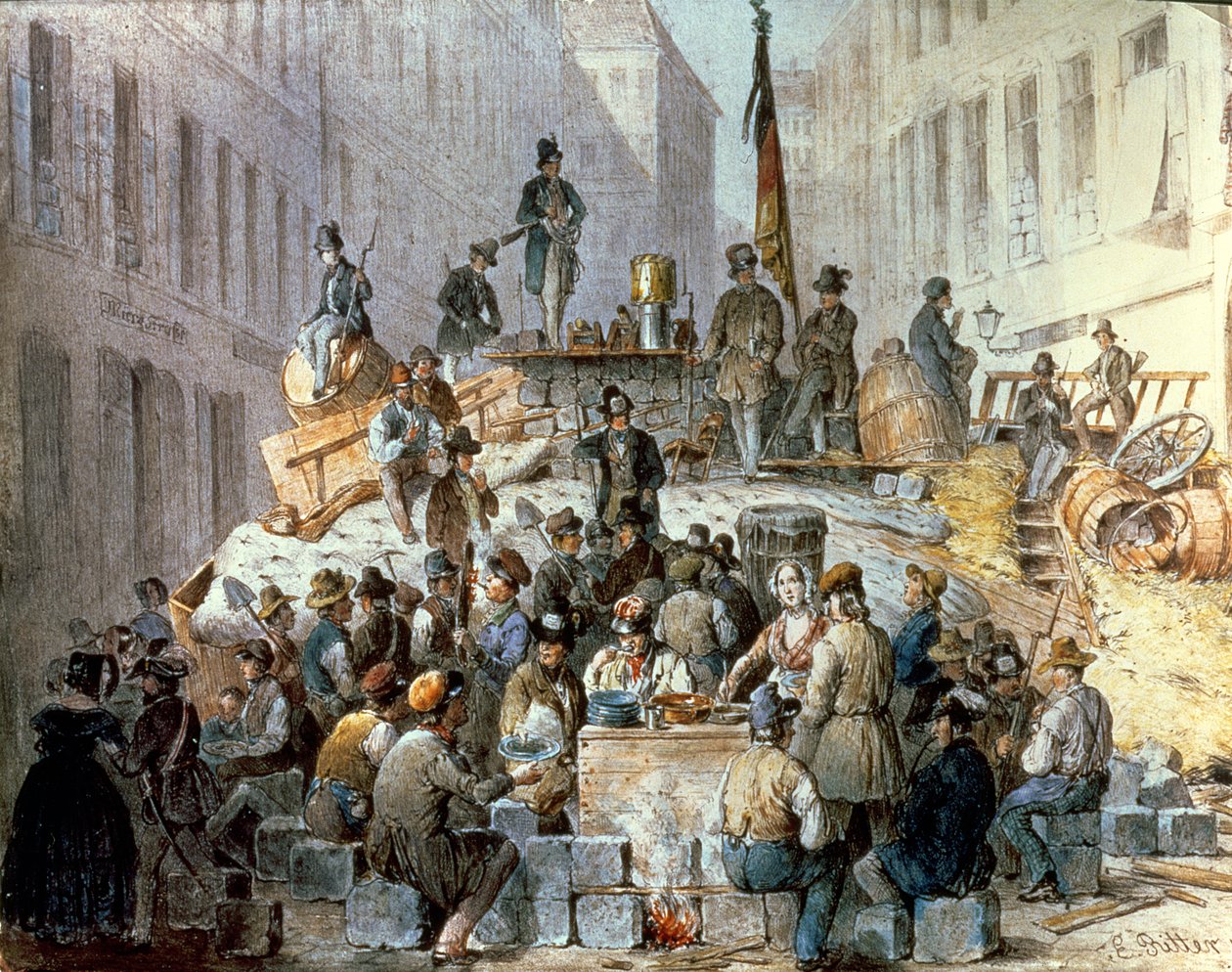 Barricades in Marzstrasse, Vienna, 1848 by Edouard Ritter