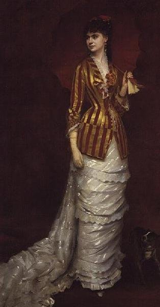 Elegant Lady Strolling with Her Dog by Edouard Alexandre Sain