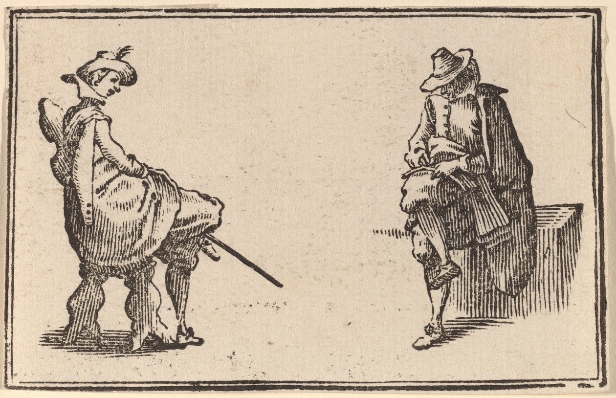 Two Seated Figures by Edouard Eckman after Jacques Callot