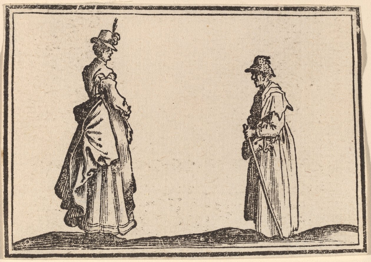 Two Women in Profile by Edouard Eckman after Jacques Callot