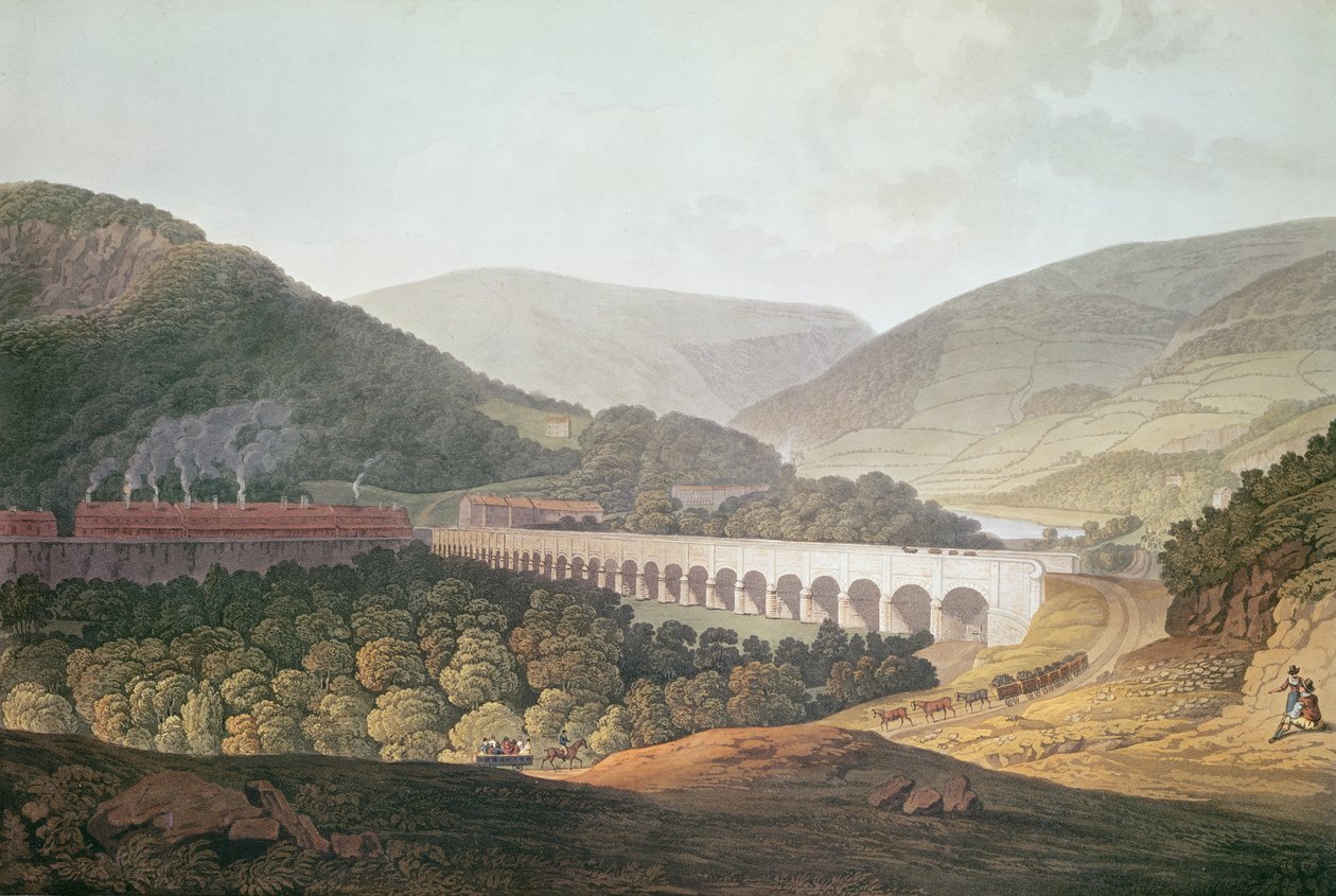 View of a Stone Bridge across the Valley and River at Risca in Monmouthshire by Edward Pugh