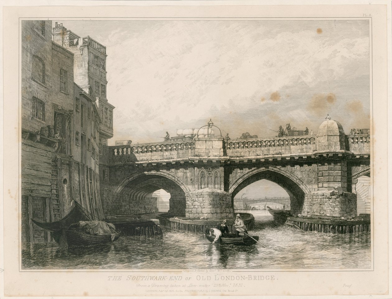 The Southwark End of Old London Bridge by Edward William Cooke