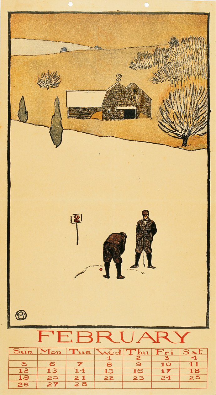 Golf Calendar: February by Edward Penfield