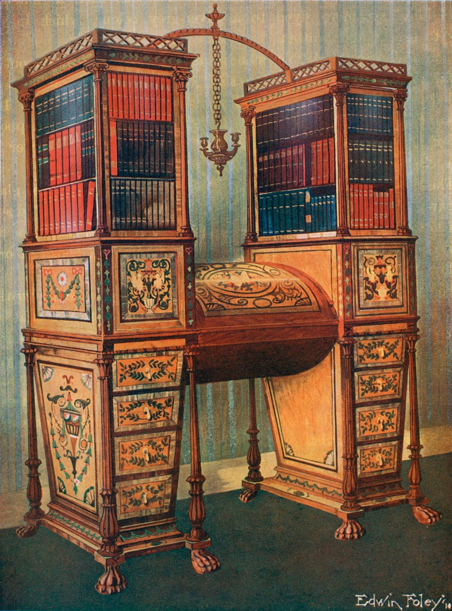 The Sisters Inlaid Double Secretaire and Bookcase Cabinet--Sheraton by Edwin John Foley