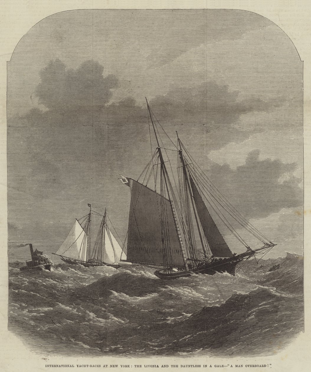 International Yacht-Races at New York, the Livonia and the Dauntless in a Gale, A Man Overboard! by Edwin Weedon