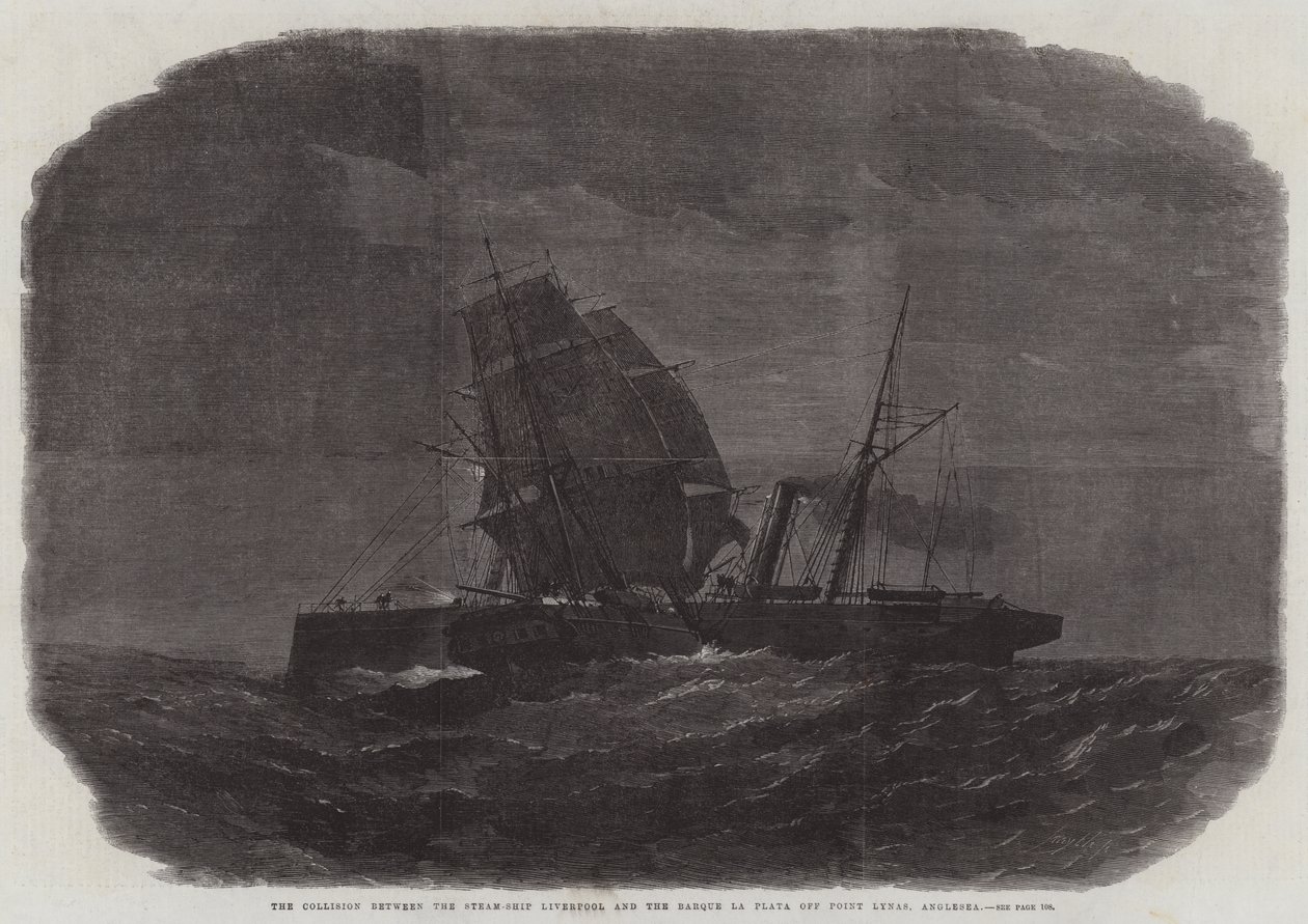 The Collision between the Steam-Ship Liverpool and the Barque la Plata off Point Lynas, Anglesea by Edwin Weedon