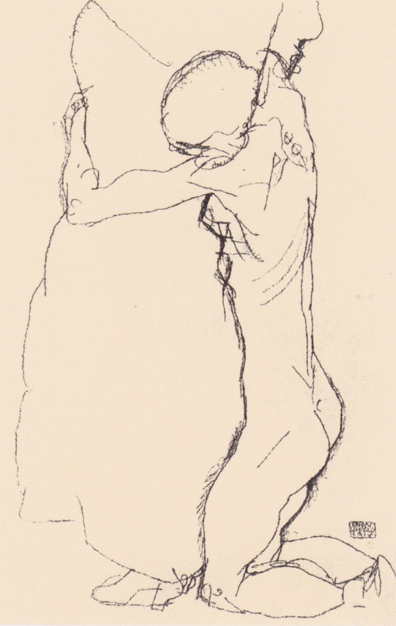 Kneeling, Embracing a Standing Woman by Egon Schiele
