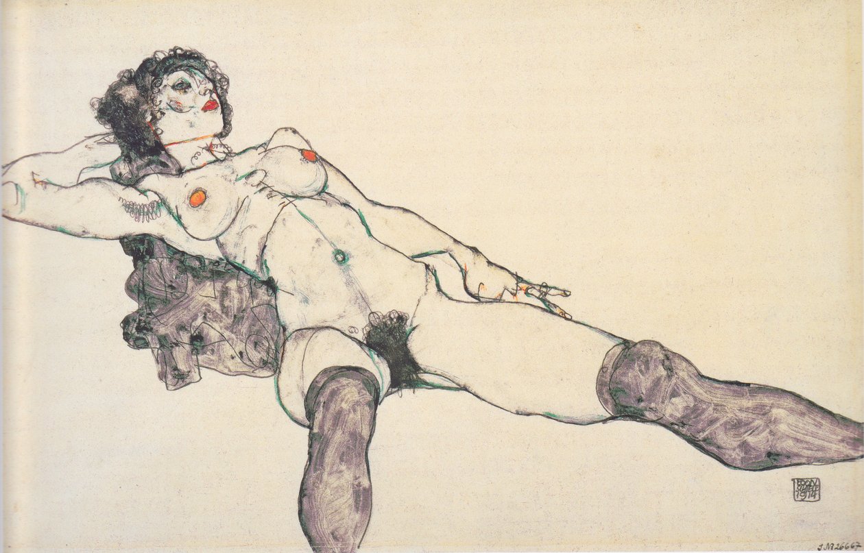 Reclining Female Nude with Spread Legs by Egon Schiele