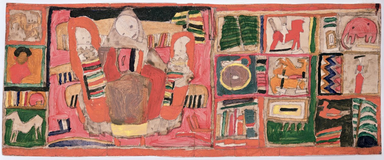 Sketch for a Purse Depicting a Mother with Two Children by Egon Schiele