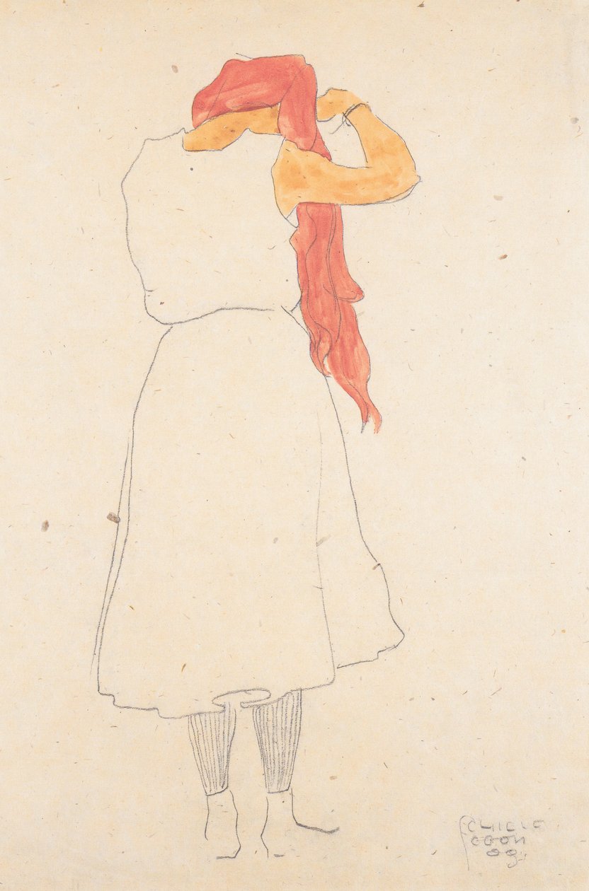 Standing Woman Combing Hair by Egon Schiele