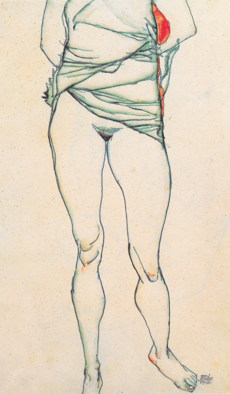 Female Torso with Raised Shirt by Egon Schiele