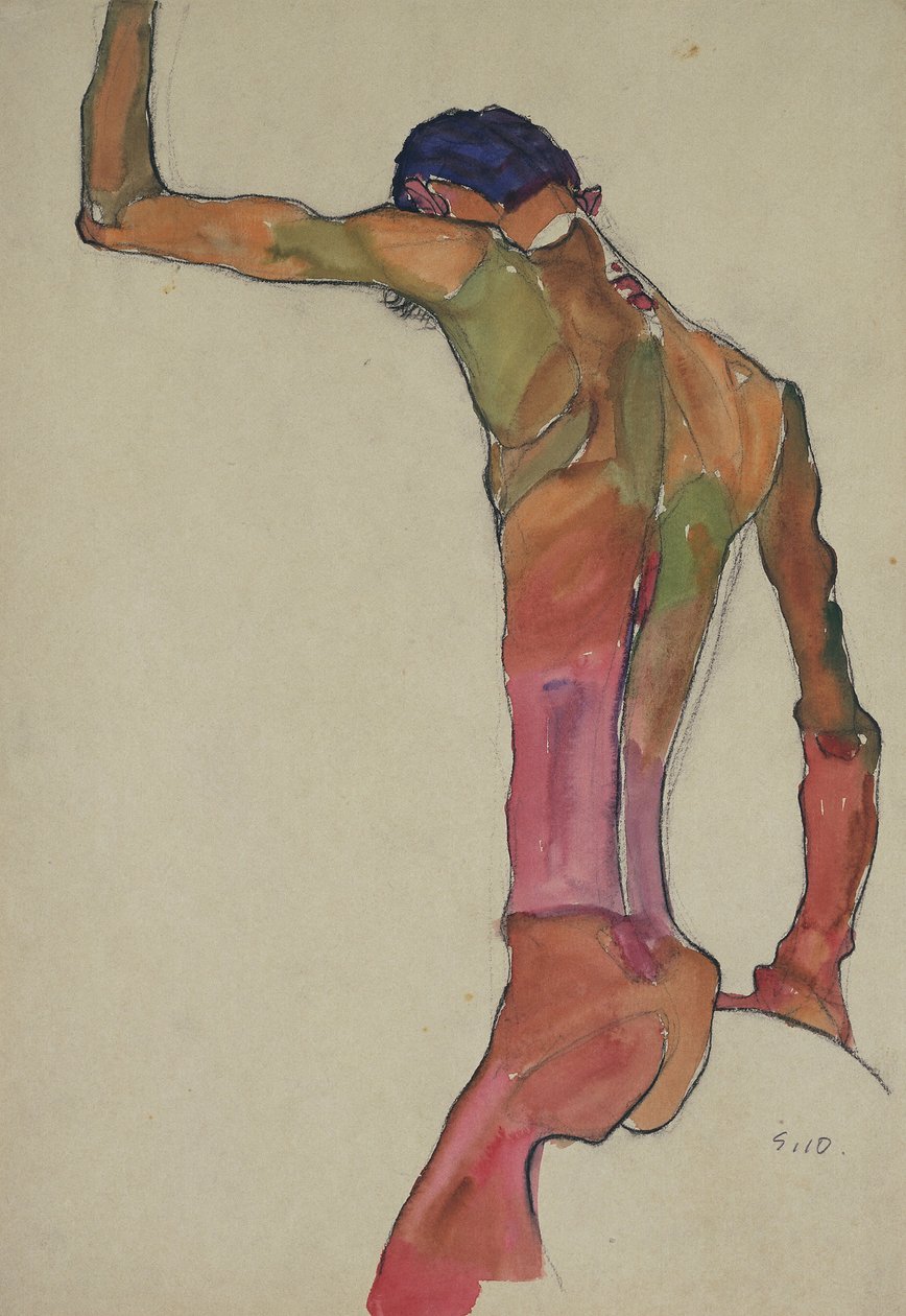 Male Nude with Arm Raised by Egon Schiele