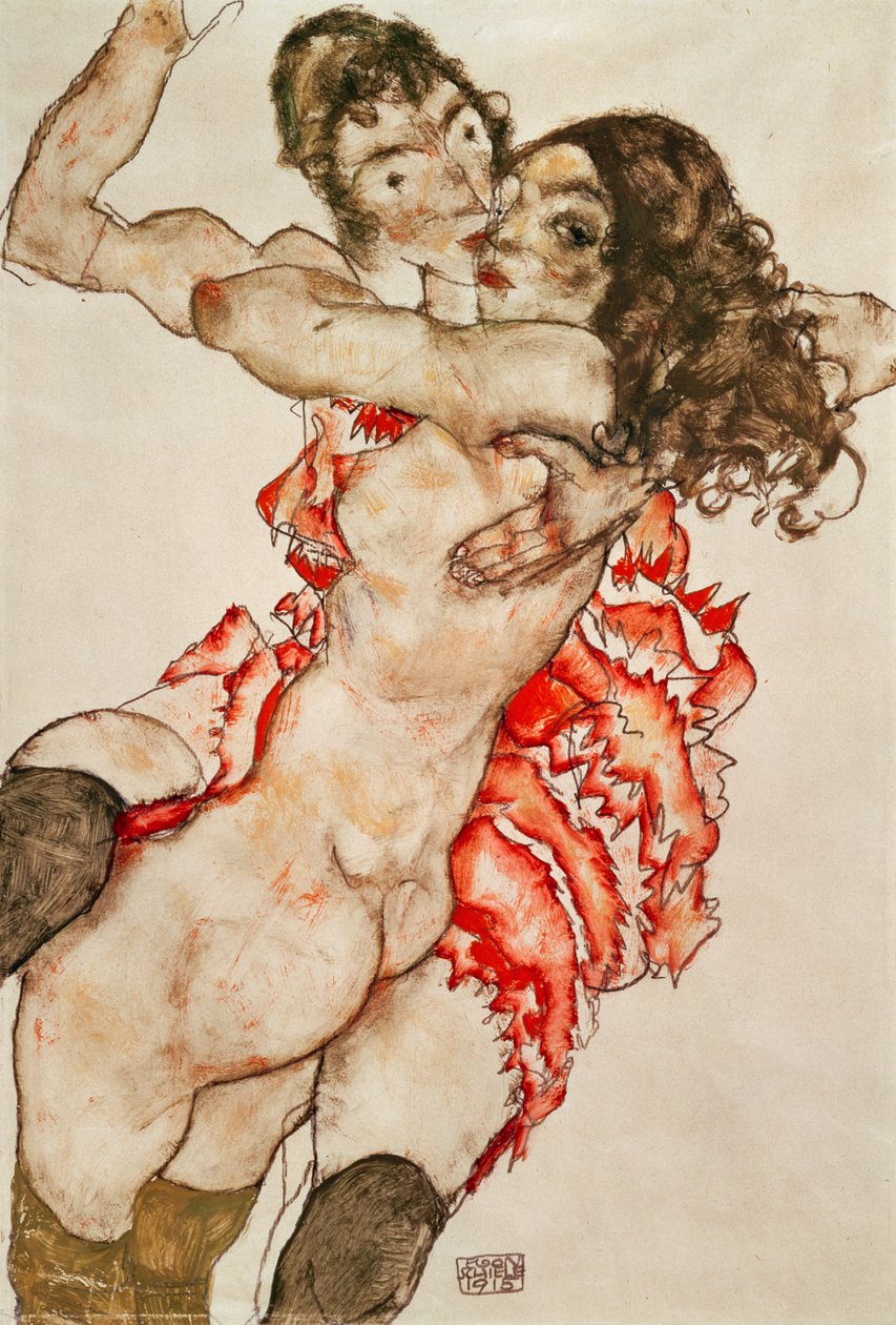 Two Women Embracing by Egon Schiele