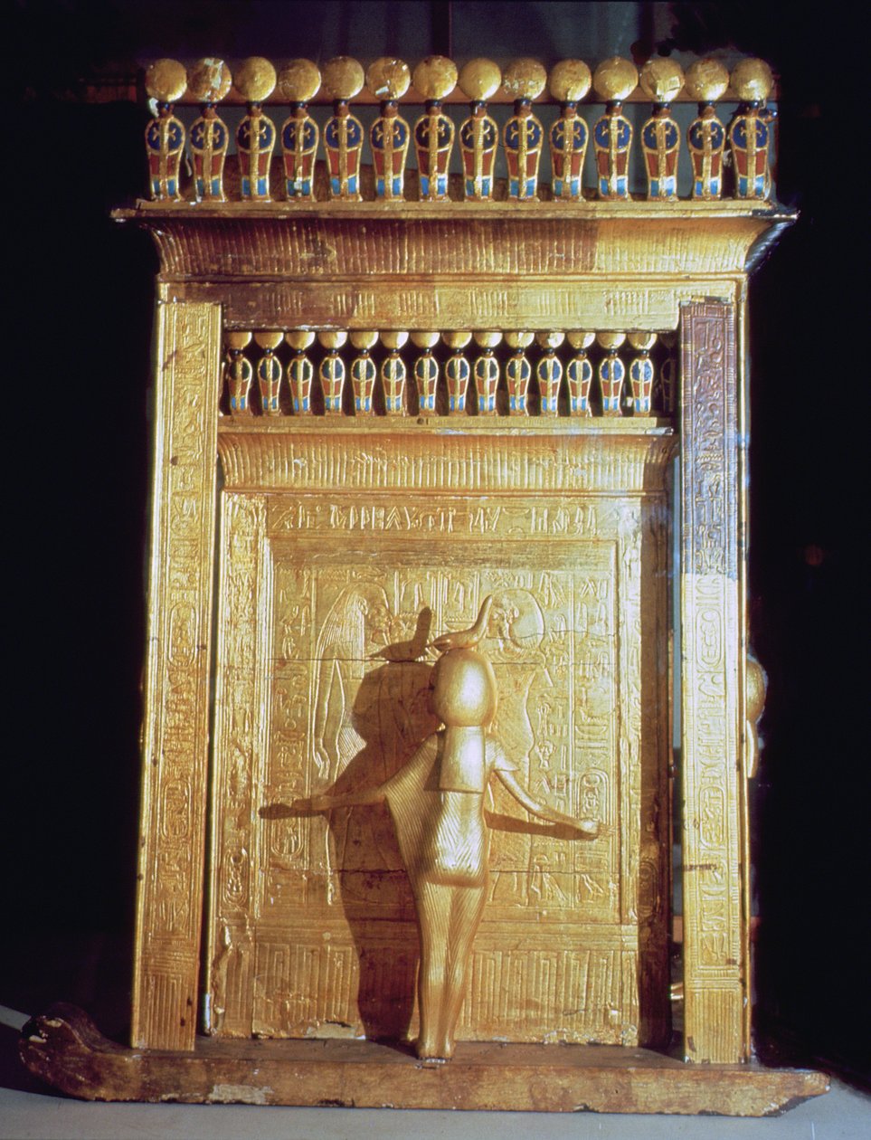 Canopic Chest in the Form of a Shrine Set on a Sledge Surrounded by the Guardian Goddesses from the Tomb of Tutankhamun, New Kingdom by Egyptian 18th Dynasty