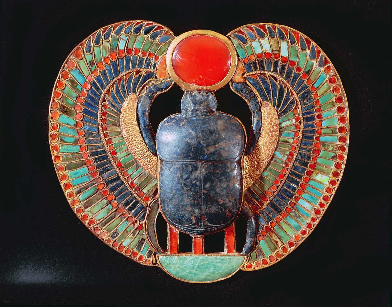 Scarab pectoral, from the tomb of Tutankhamun by Egyptian 18th Dynasty