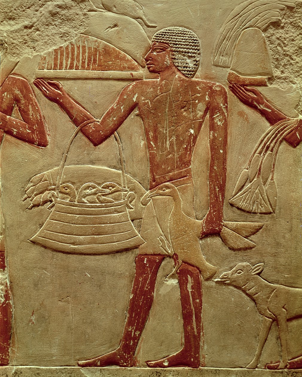 Relief depicting a porter with a basket of fledglings, from the Tomb of Princess Idut, Old Kingdom, c.2330 BC by Egyptian 6th Dynasty