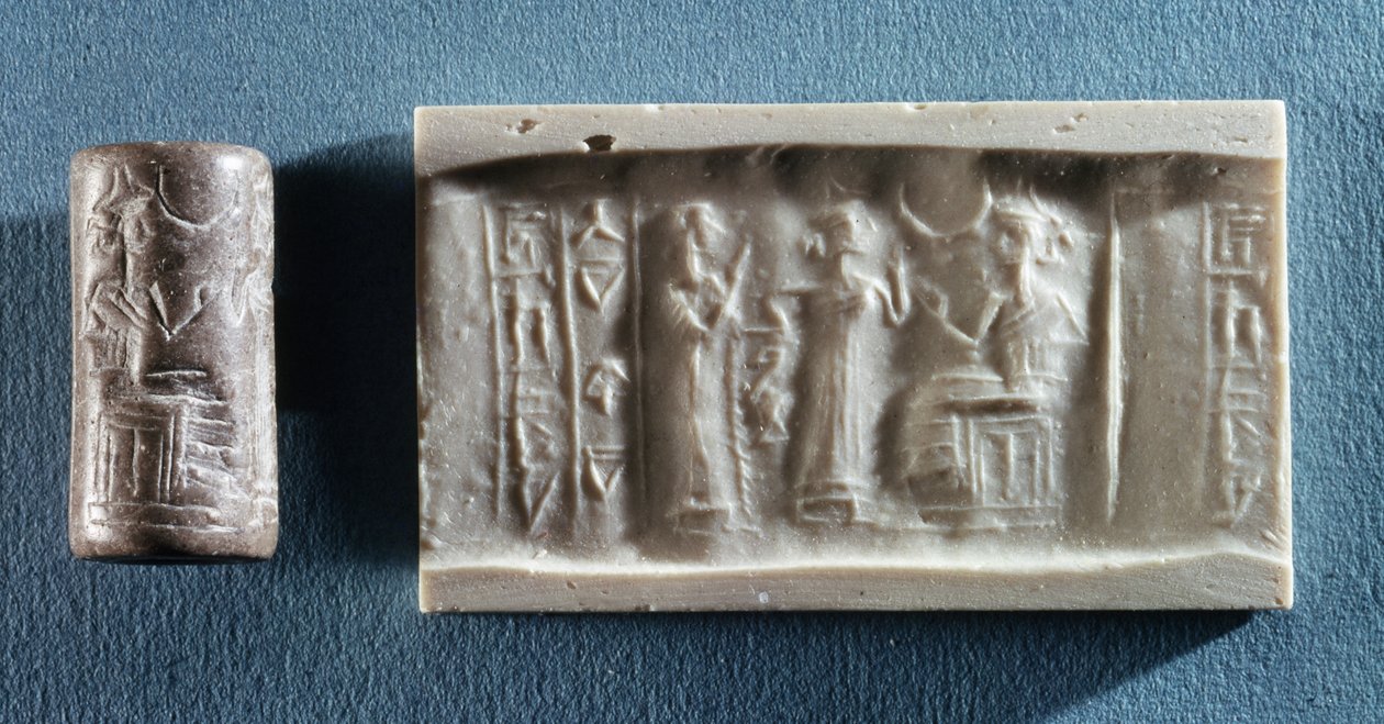 Cylinder seal depicting an evocation to the cult of Elam by Elamite