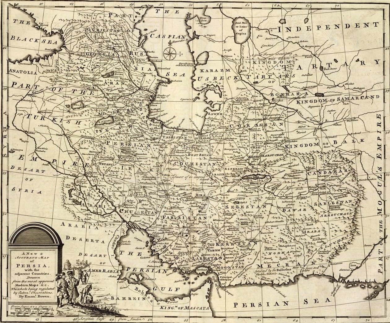 A New & Accurate Map of Persia, with the Adjacent Countries by Emanuel Bowen