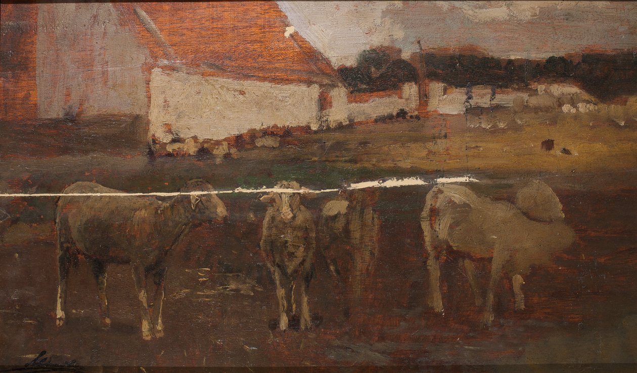 Village Landscape with Sheep by Emil Jakob Schindler