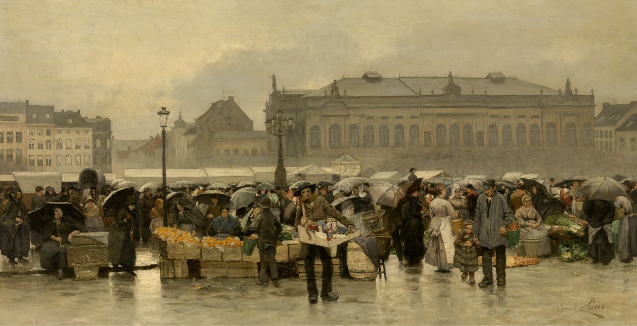 The Market in Front of the Theater in Antwerp by Emile Claus