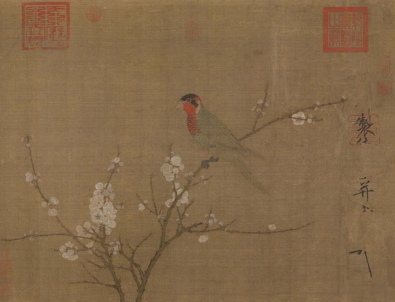 Five-Colored Parakeet on a Blossoming Apricot Tree by Emperor Huizong