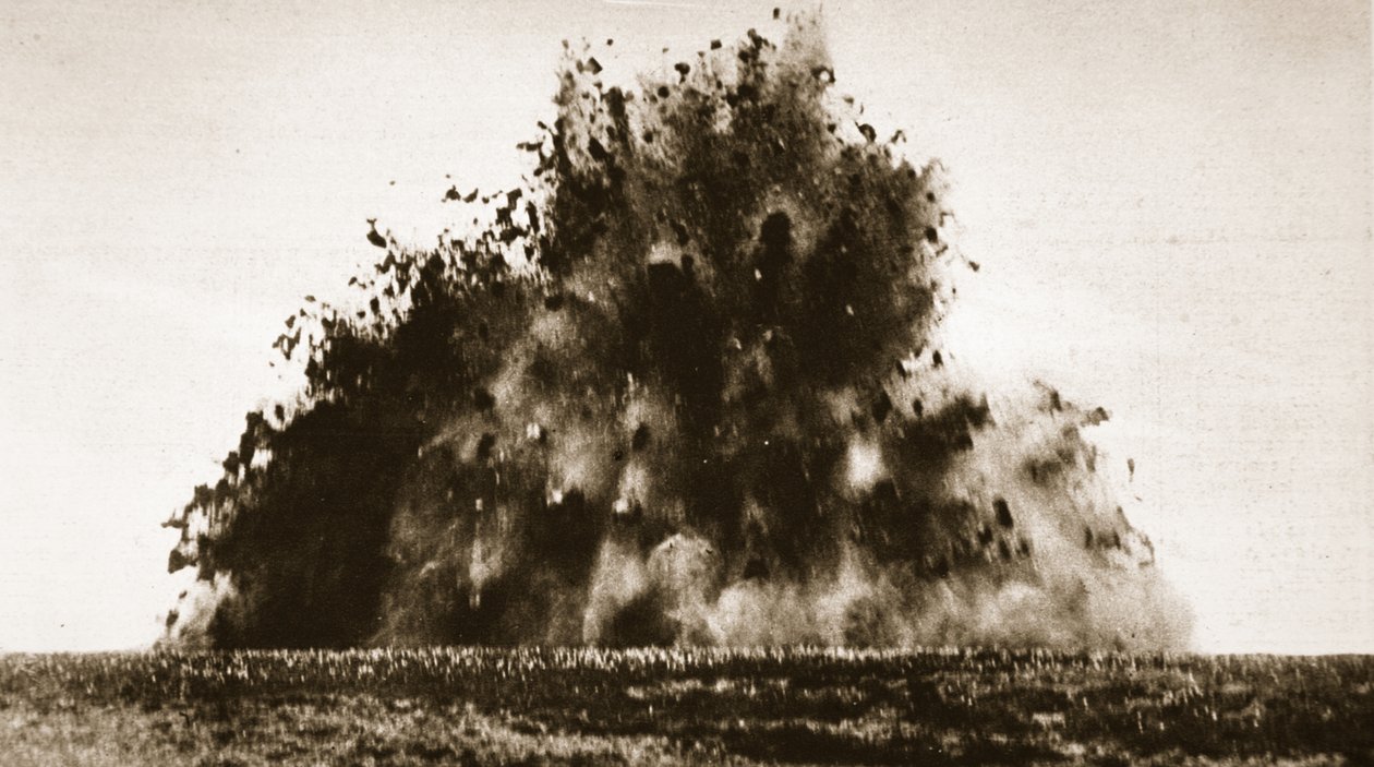 A large mine being detonated in French territory during World War One by English Photographer