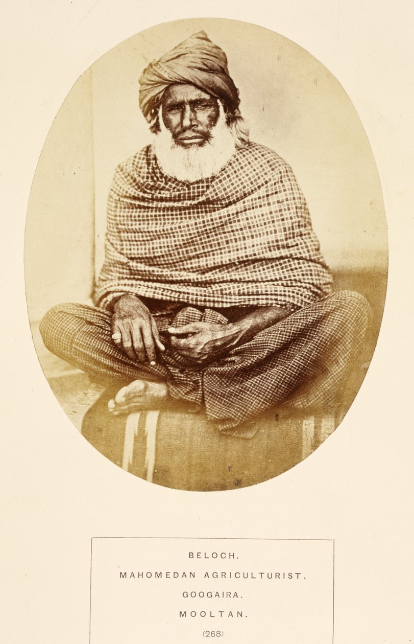 Beloch, Mahomedan Agriculturist, Googaira, Mooltan, from The People of India, by J. Forbes Watson, published 1868 by English Photographer