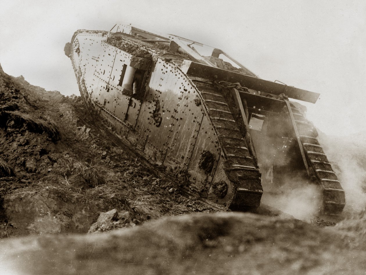 British Mark IV female tank during trials, 1917 by English Photographer