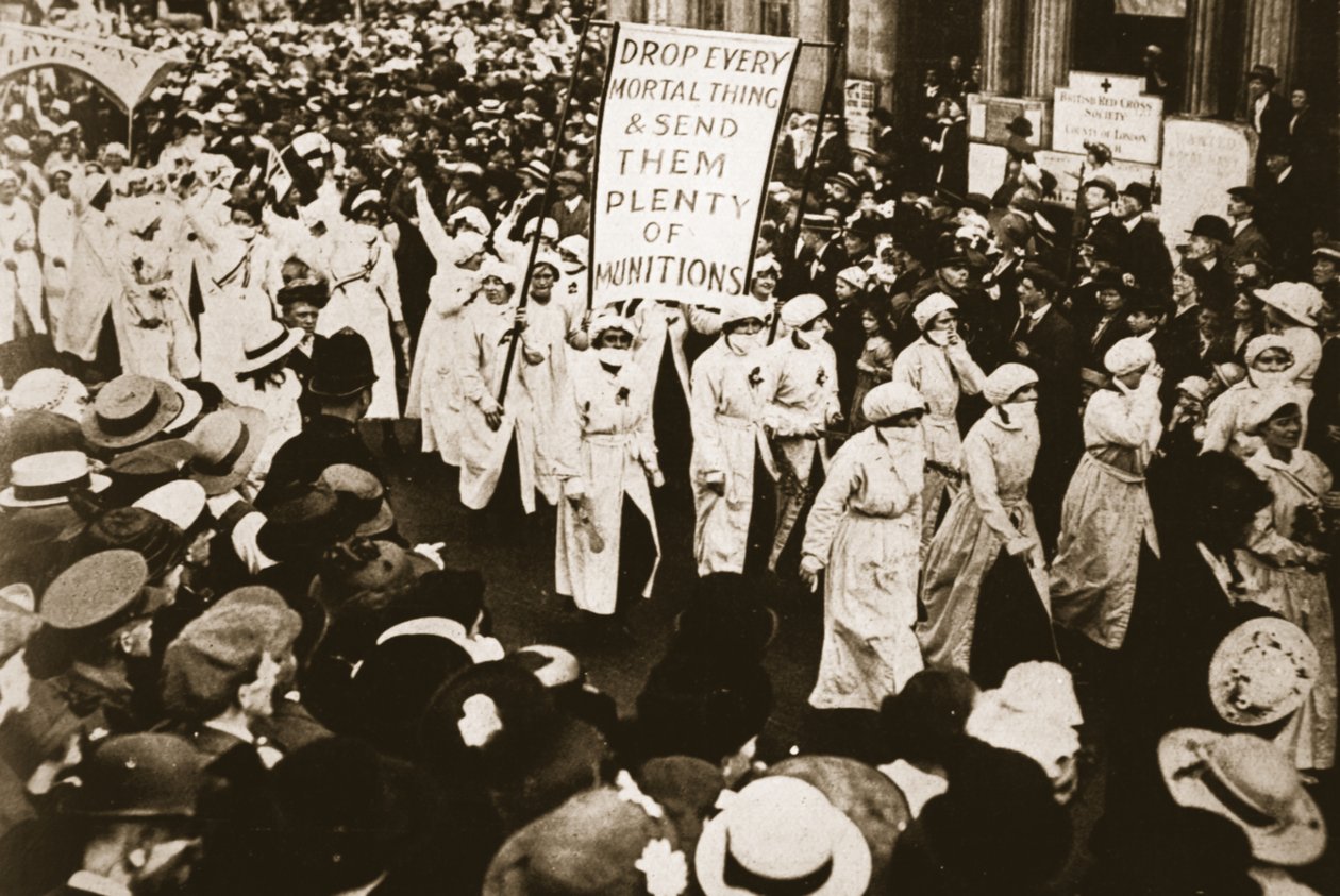 Cheered by the War Secretary: Munitioners in the Procession by English Photographer