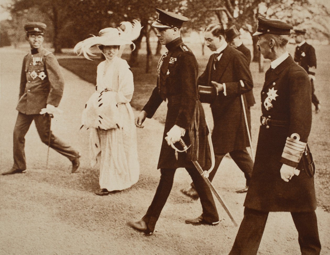 King Edward VIII with the Empress of Japan, and the Crown Prince, in Japan, 1922 by English Photographer