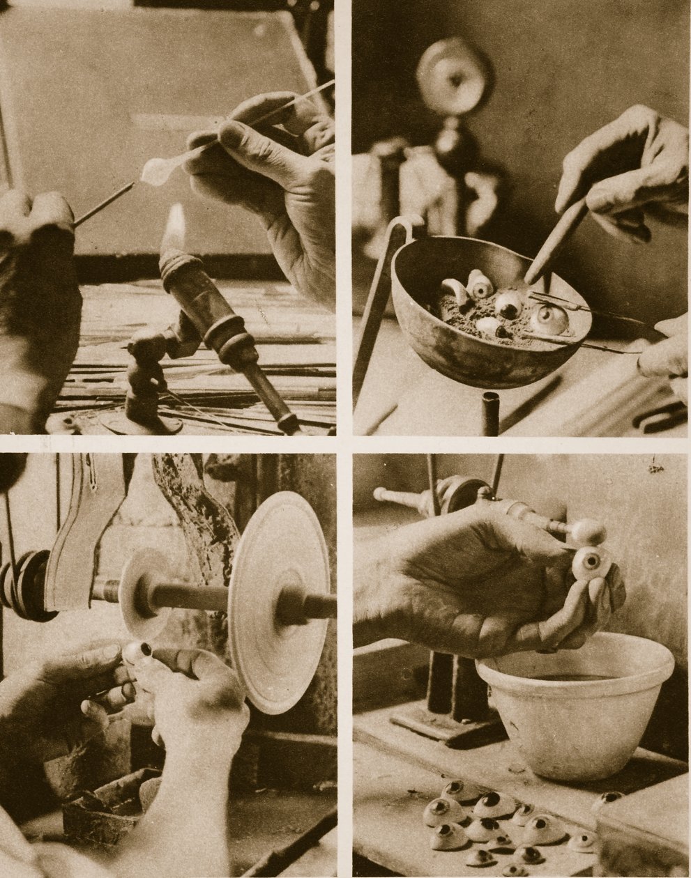 The process of making coloured glass eye-balls for returning soldiers of the First World War by English Photographer