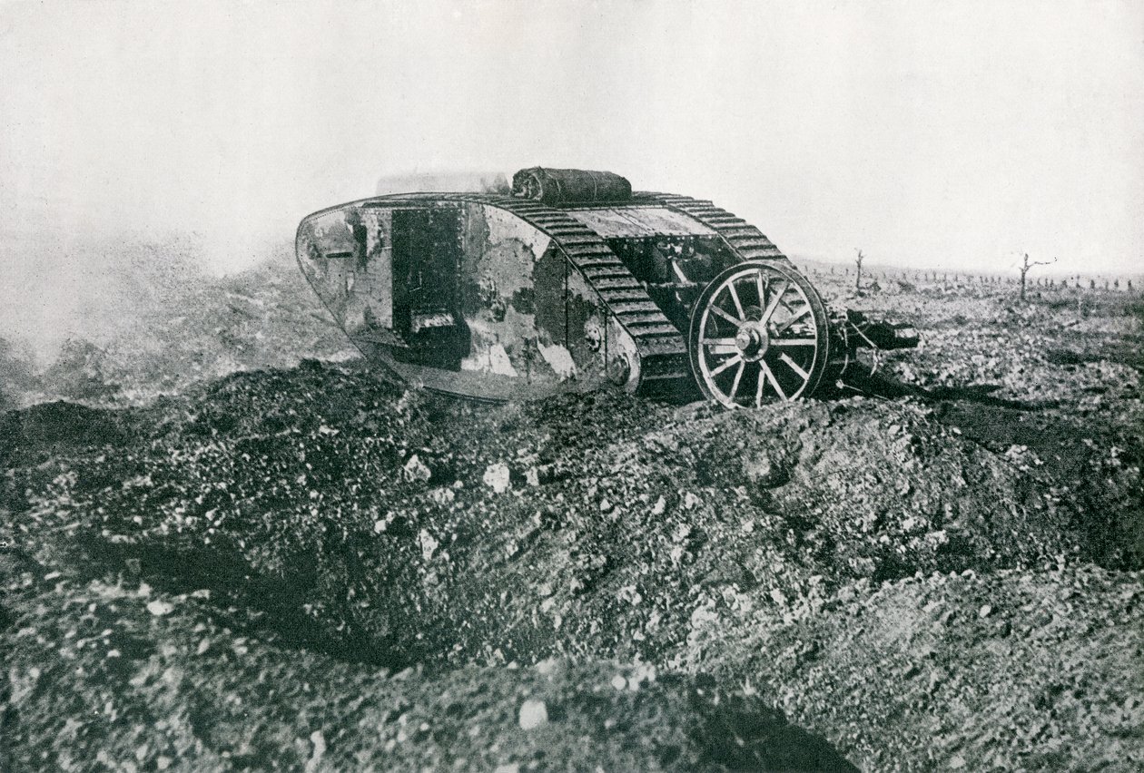 WWI British Tank in action on the Western Front by English Photographer