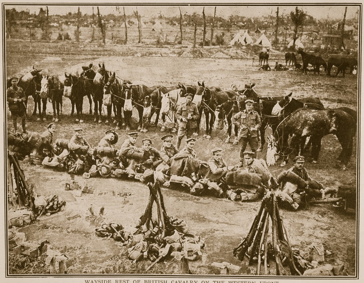 Wayside rest of British cavalry on the Western Front by English Photographer