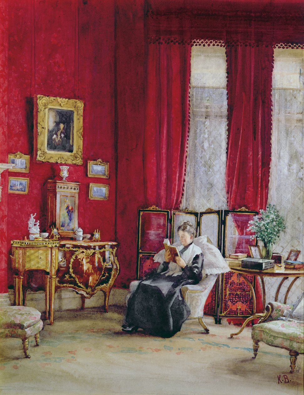 A Victorian Interior with a Lady Reading by English School