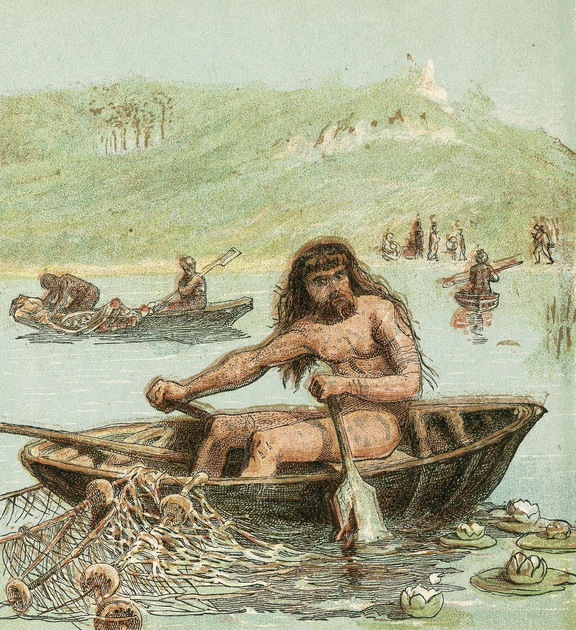 Ancient Briton in his Boat by English School