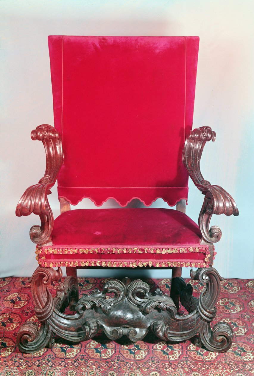 Baroque Style Armchair, Carved Walnut, Covered in Velvet by English School