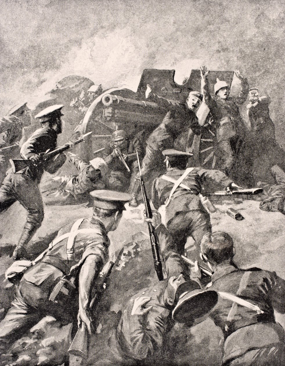 British soldiers bayonet charge German gunners, from 