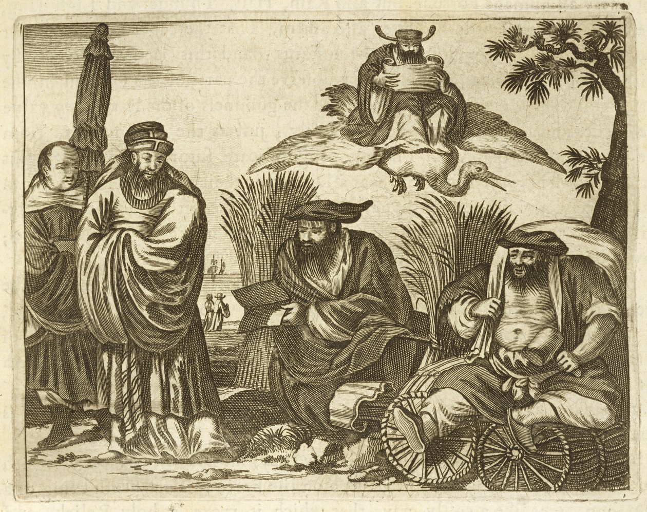 Chinese Merchants Consulting Fortune Tellers to Ensure a Safe Voyage, illustration from a description of Embassies to China, 1690 by English School