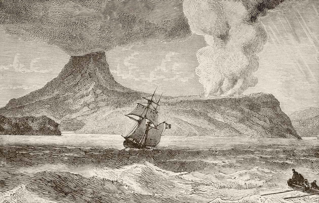 Krakatoa Island Erupting in August 1883 by English School