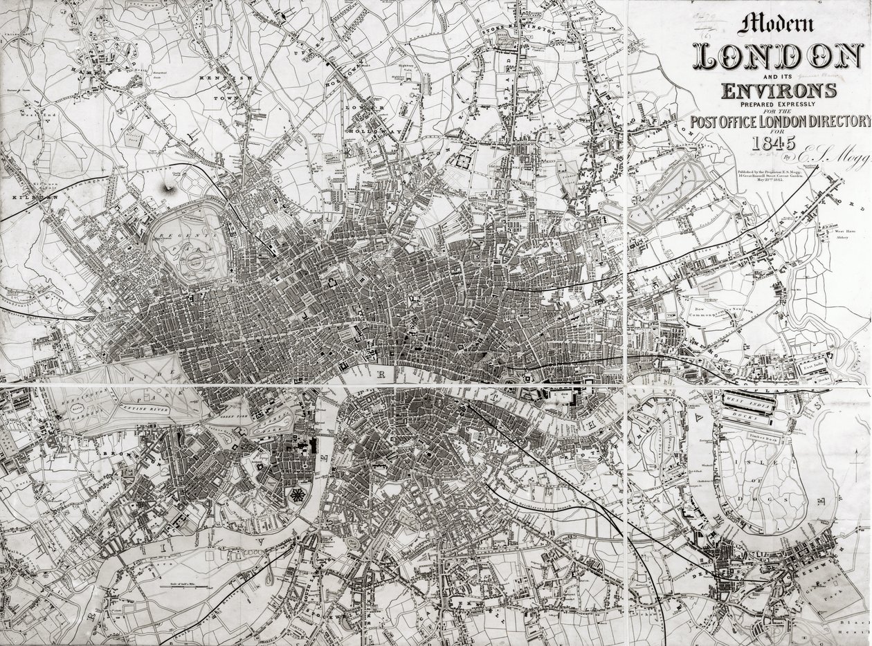 Map of Modern London and Its Environs, 1845 by English School