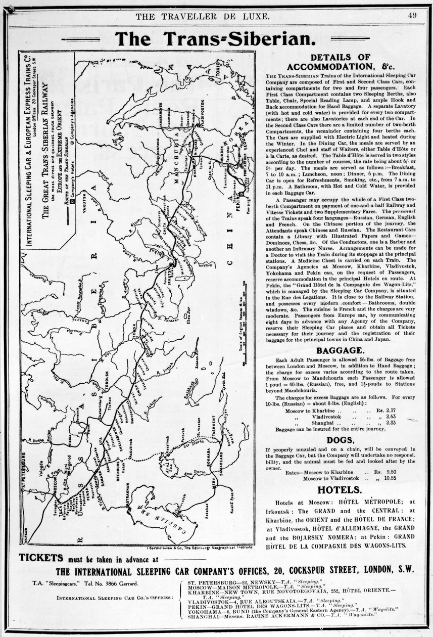Map of the Trans-Siberian Railway, produced by J. Bartholomew und Co. by English School