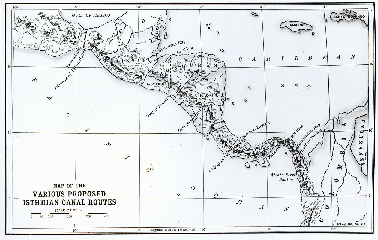 Map of the Various Proposed Isthmian Canal Routes by English School