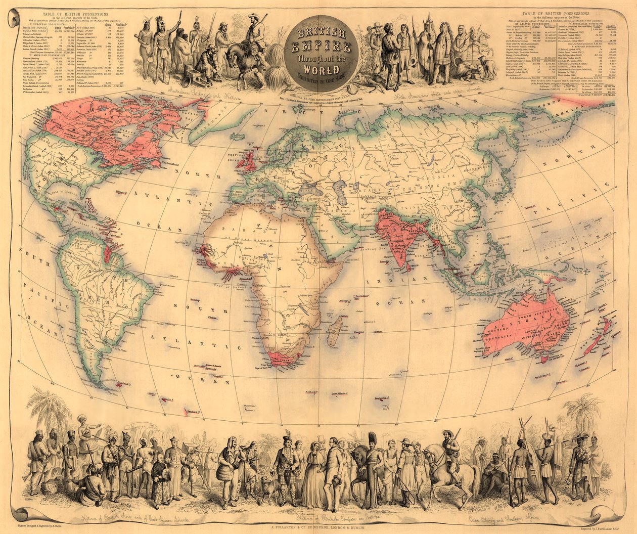 Map of the world with possessions of the British Empire coloured red, c.1870 by English School