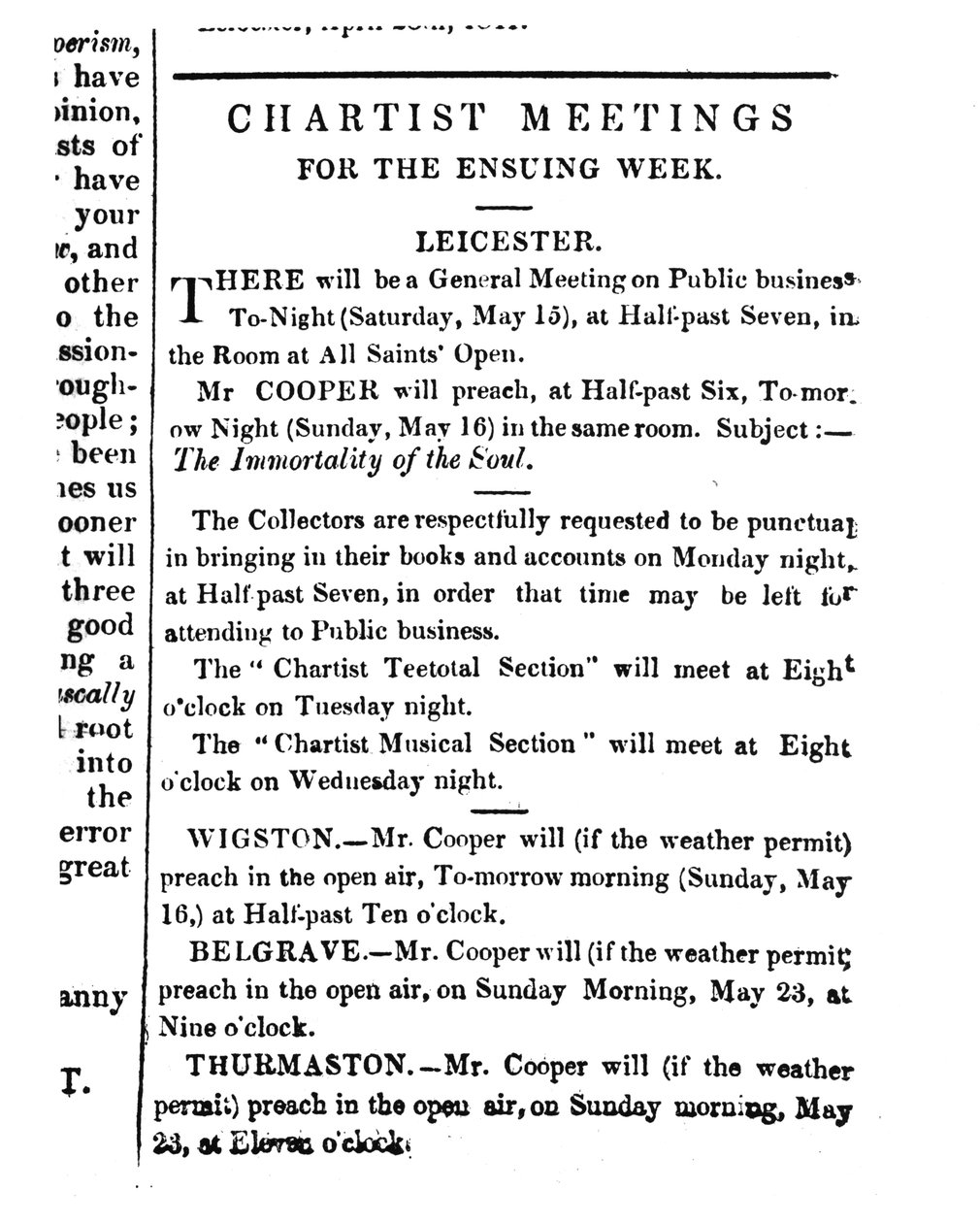 Notices for Chartist Meetings in the 