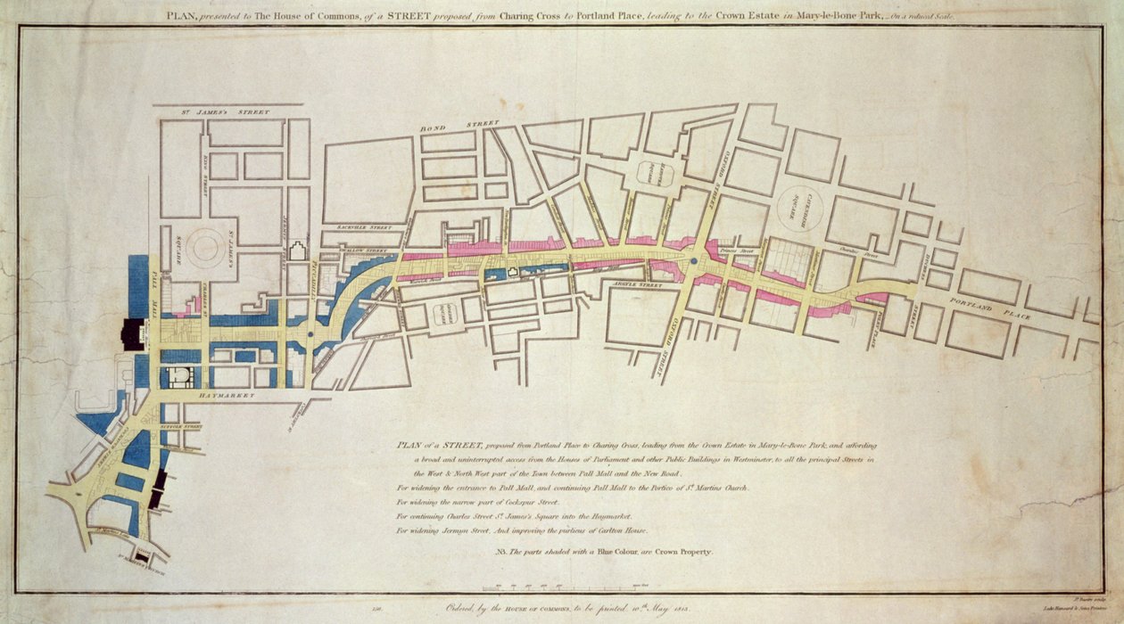 Plan of proposed street running from Charing Cross to Portland Place, 1848 by English School