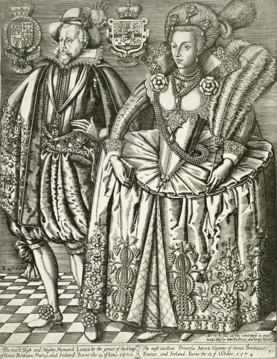 Portrait of James I and Anne of Denmark, Title Page from the Book of Kings, Engraved by Renold Elstrack by English School